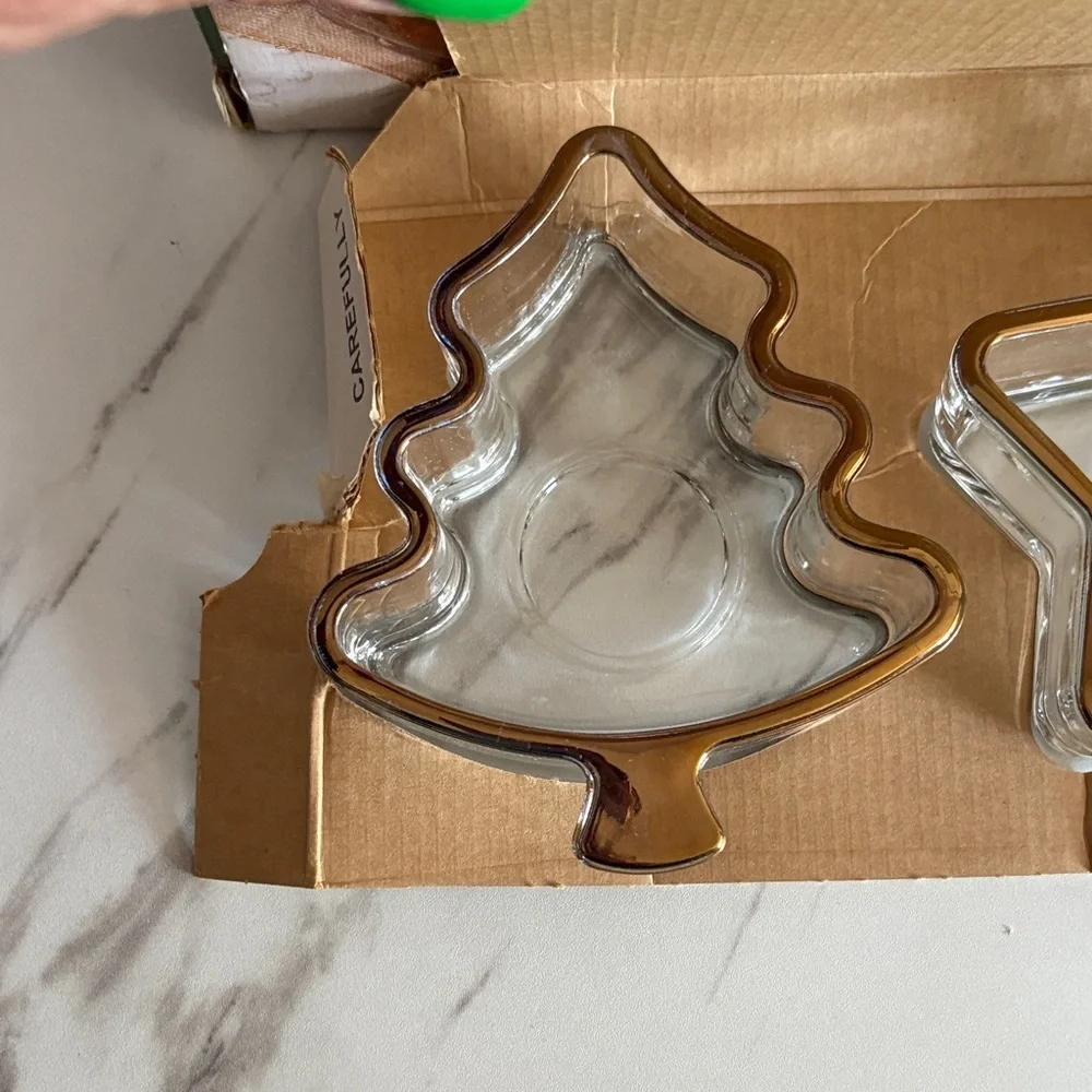 Gold Rimmed Glass Holiday Decor Set new in box - Picture 2 of 5